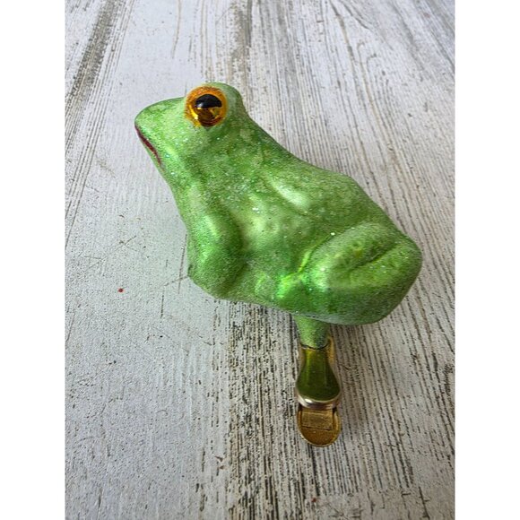 Radko classic frog toad clip ornament amphibian glitter green unique Xmas tree - Picture 1 of 9